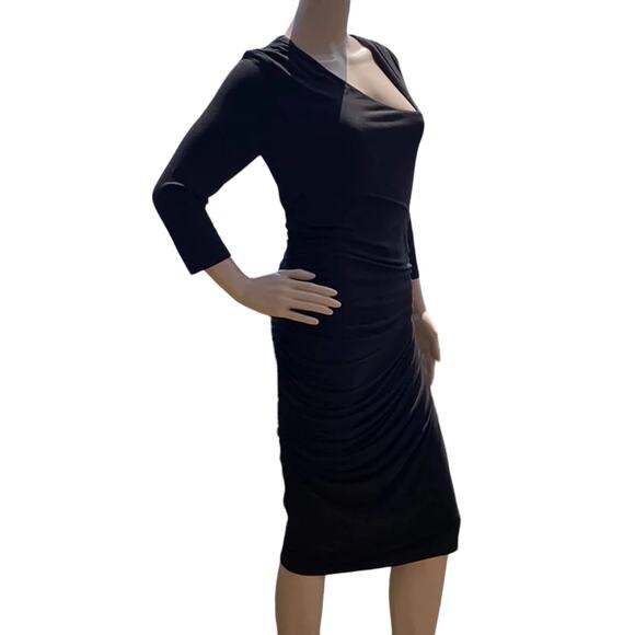 NWT Catherine Malandrino Black Bodycon Dress Long Sleeves Ruched Stretch Large - Picture 3 of 12